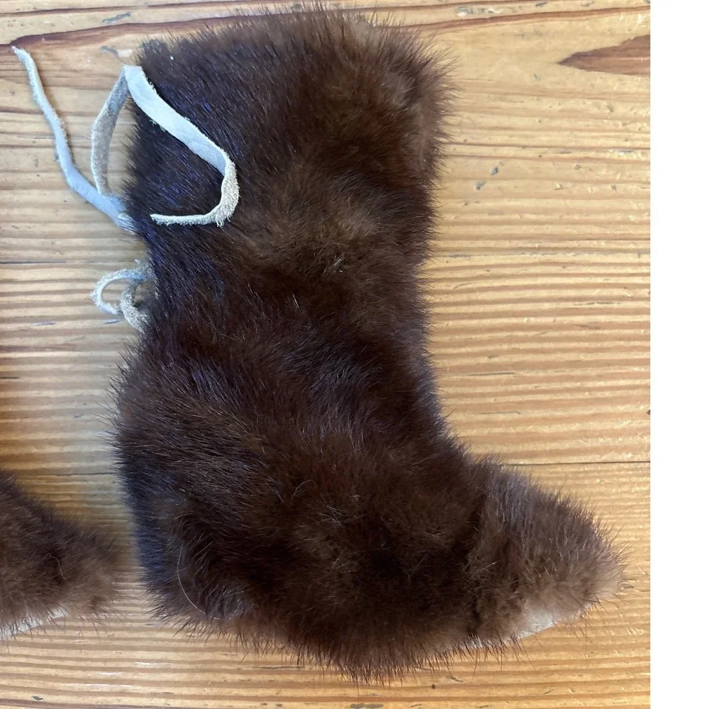 Rabbit Fur Moccasins Kids Brown Vintage Winter Boots SIZE 0-12m
